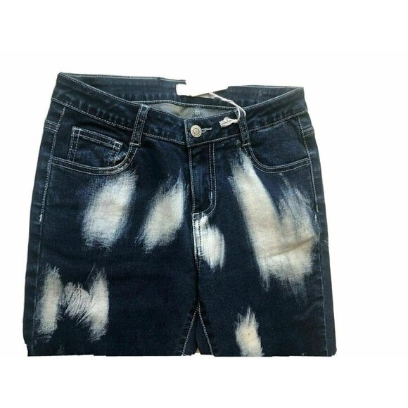 Hez Ventures Womens Blue Painted Cropped Jeans 26 - Picture 7 of 9